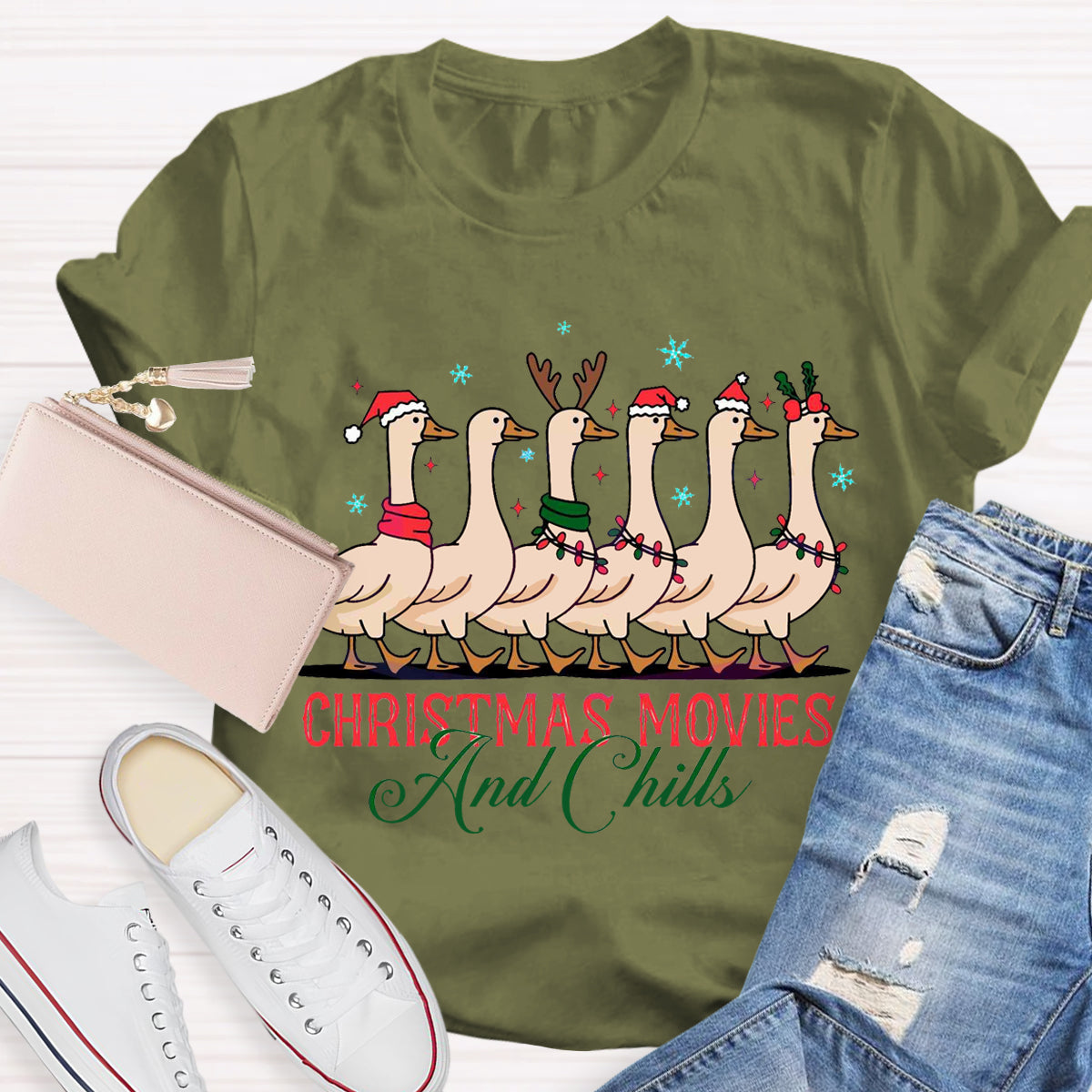 Christmas Movie And Chills Merry Duckmas Christmas Light T-Shirt