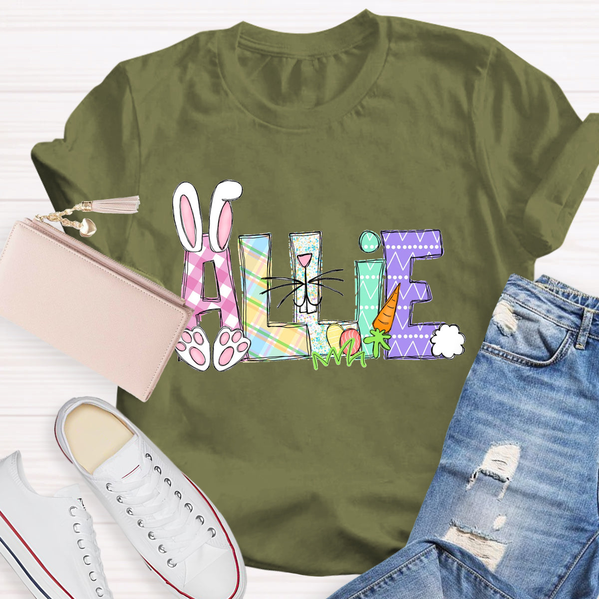 Personalized Name Easter Bunny Teacher T-Shirt