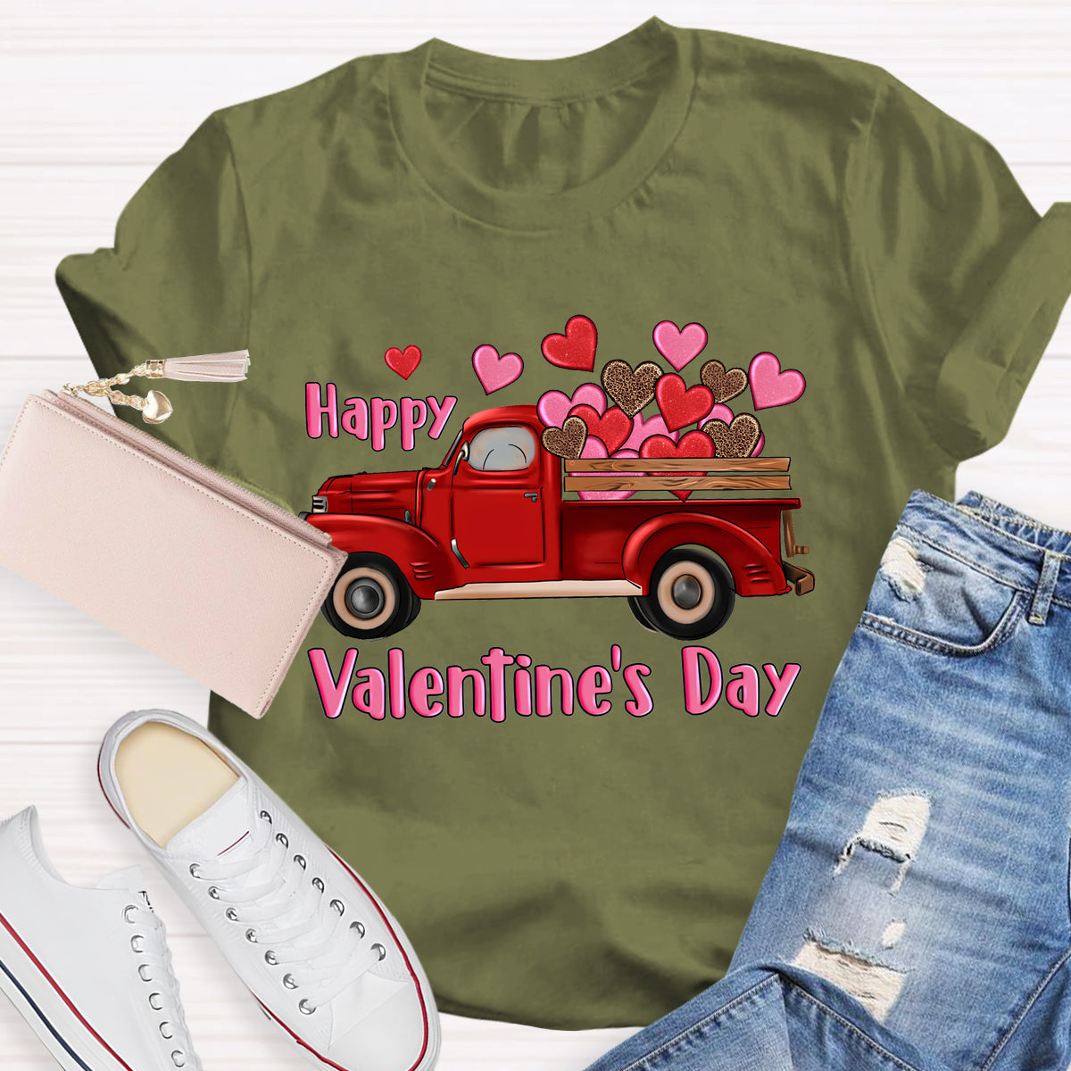 Happy Valentine's Day Truck Hearts T-Shirt