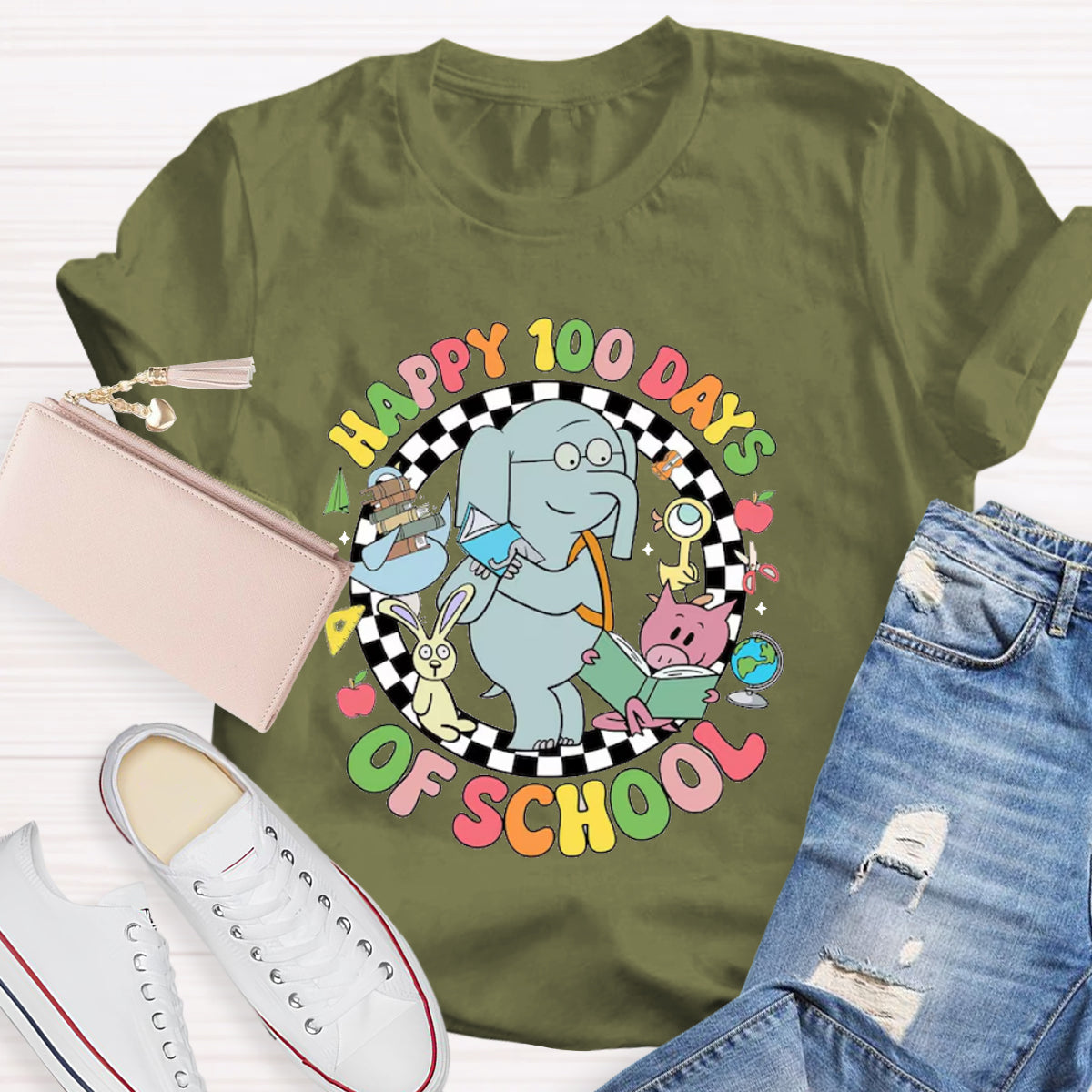 Happy 100 Days of School Elephant And Piggie Teacher T-Shirt