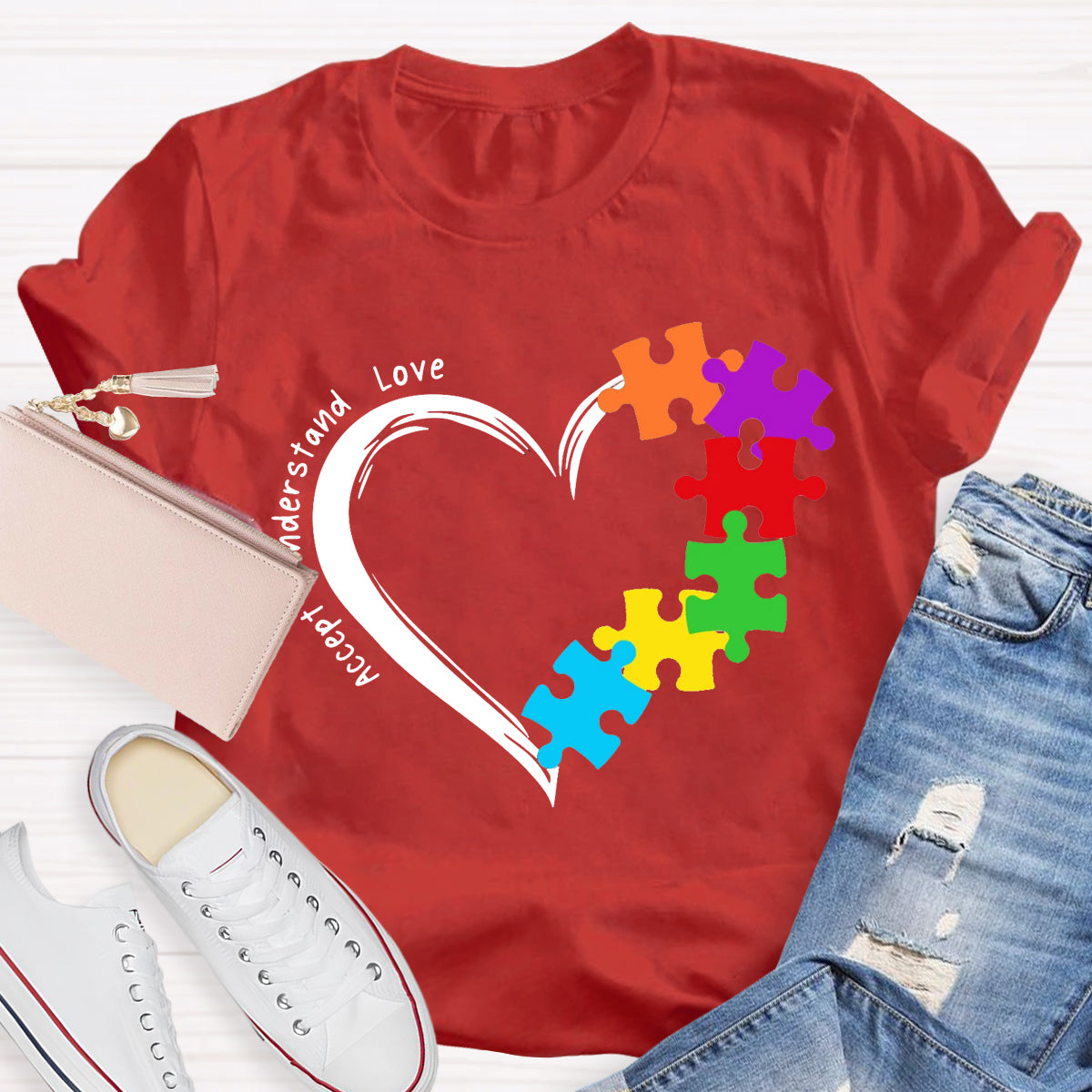 Accept Understand Love Heart Autism Teacher T-Shirt