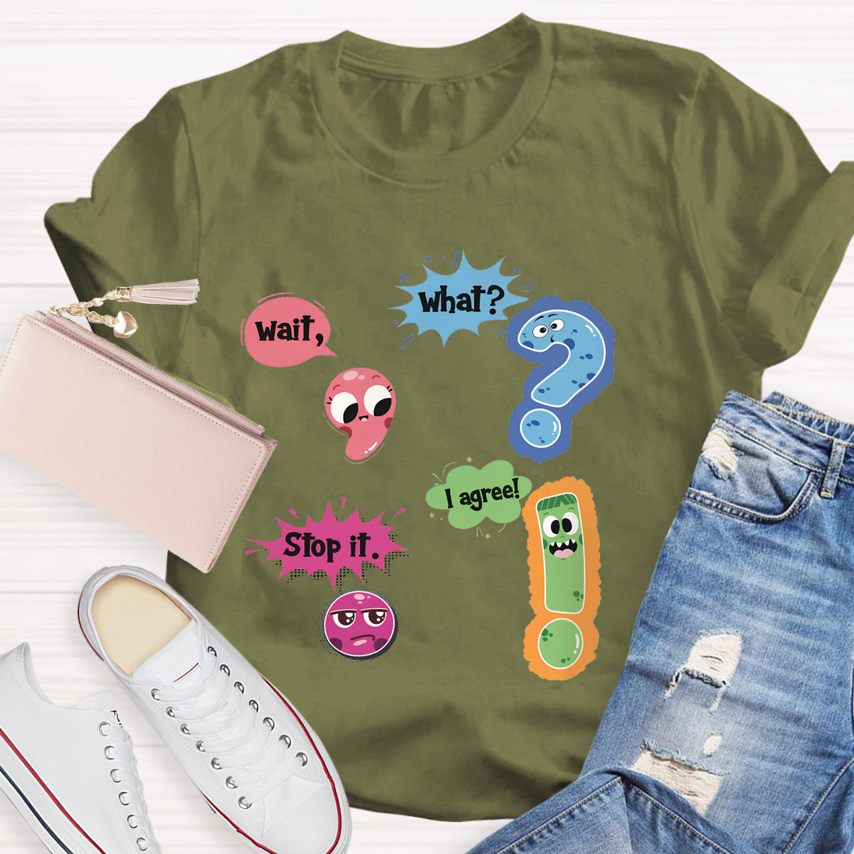 Wait What Funny Grammar Teacher T-Shirt