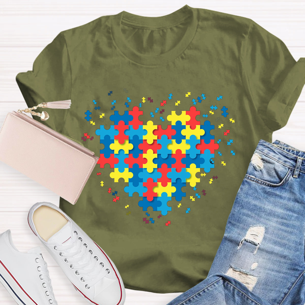 Autism Awareness Puzzle Colorful Heart T-Shirt