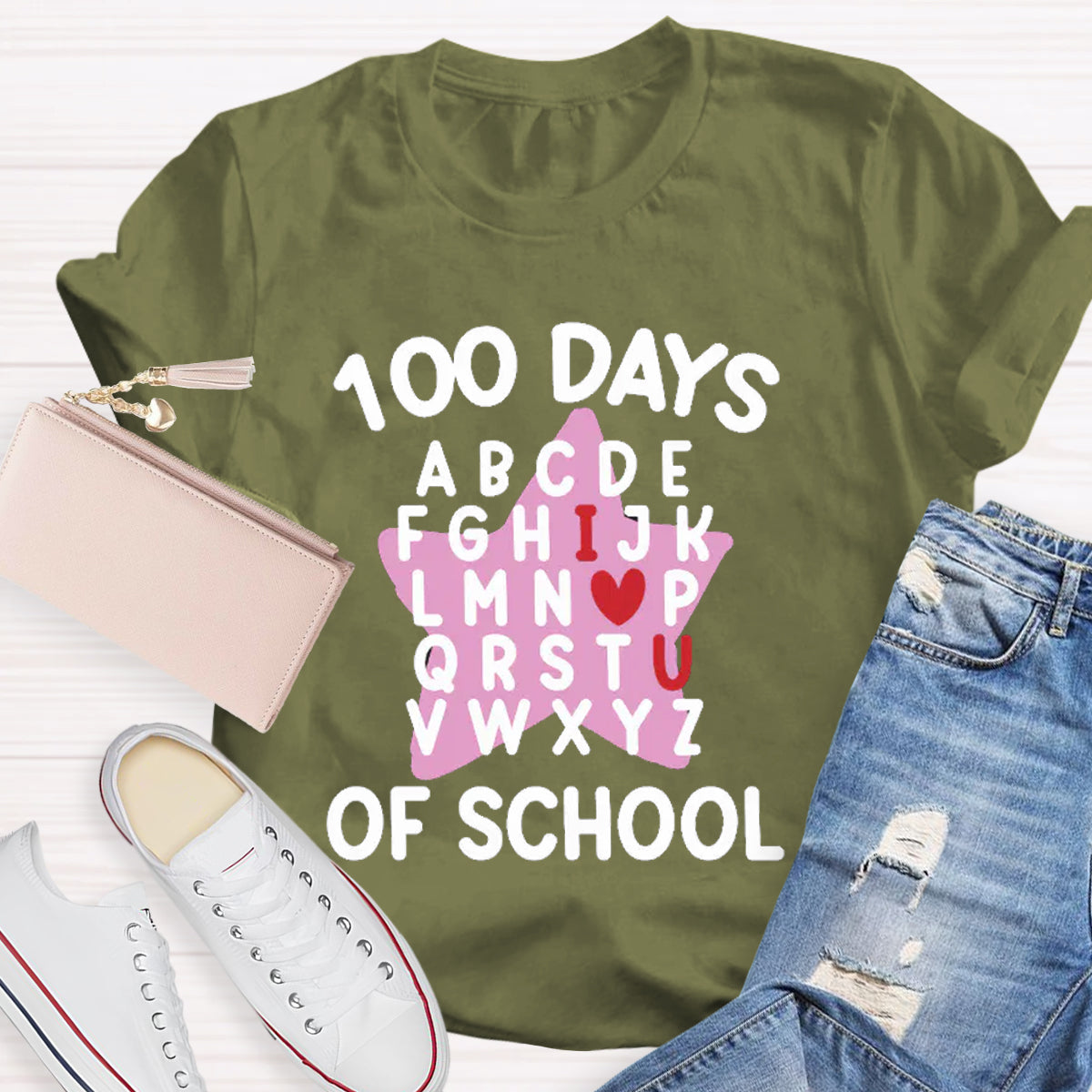 100 Days Of School Star Alphabet Teacher T-Shirt