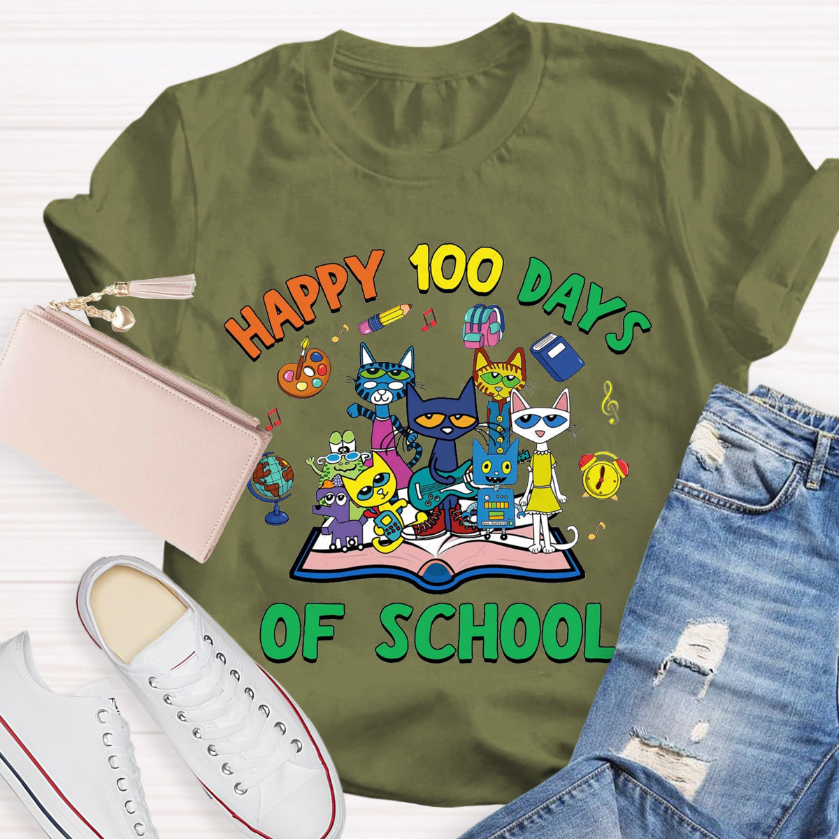 Happy 100 Days of School Children Books Teacher T-Shirt