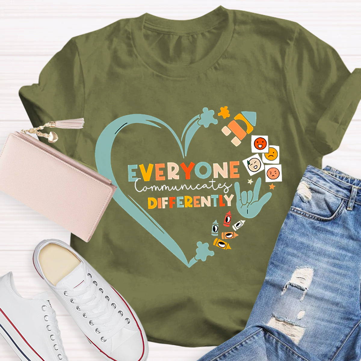 Everyone Communicates Differently Heart T-Shirt