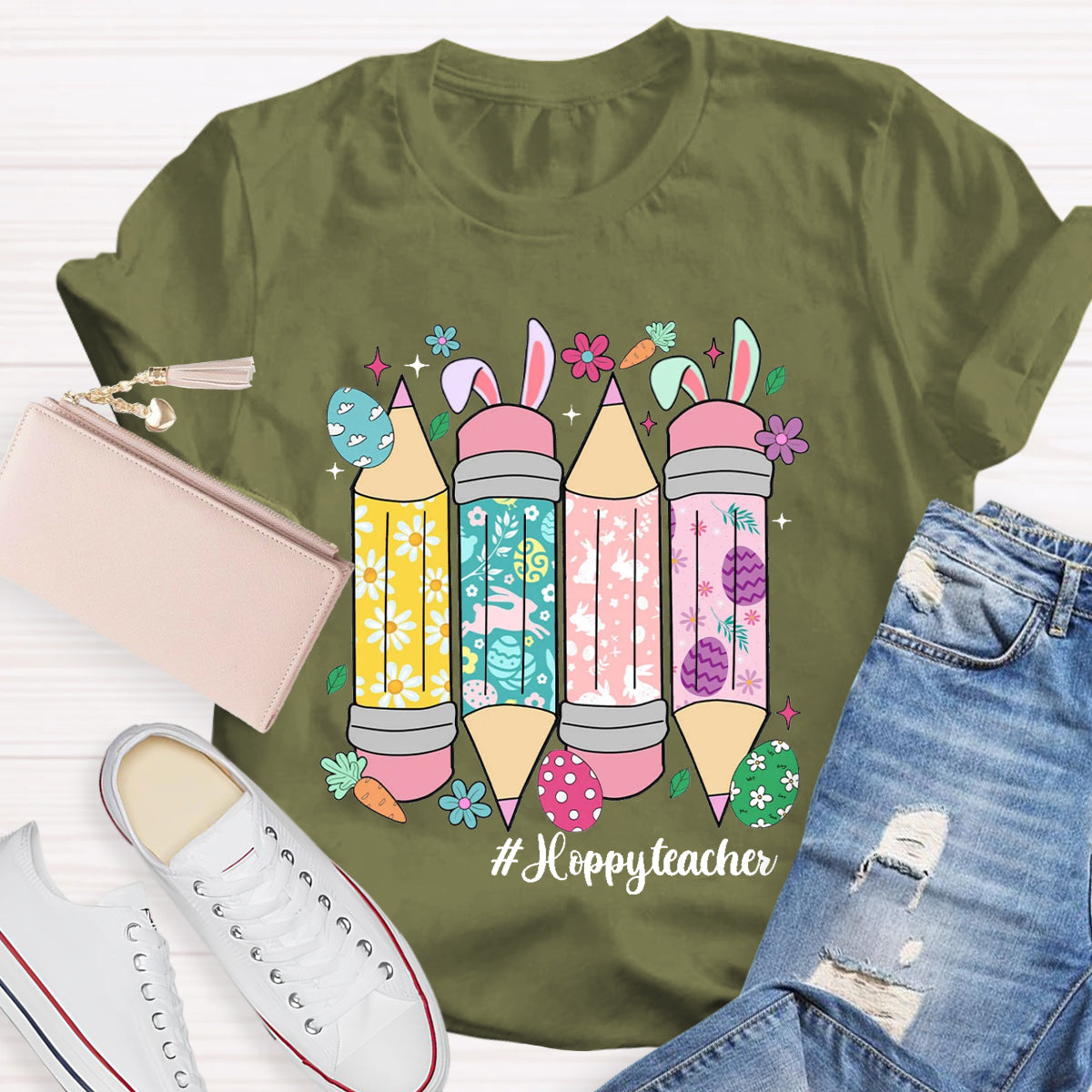 Easter Bunny Pencil Happy Teacher T-Shirt