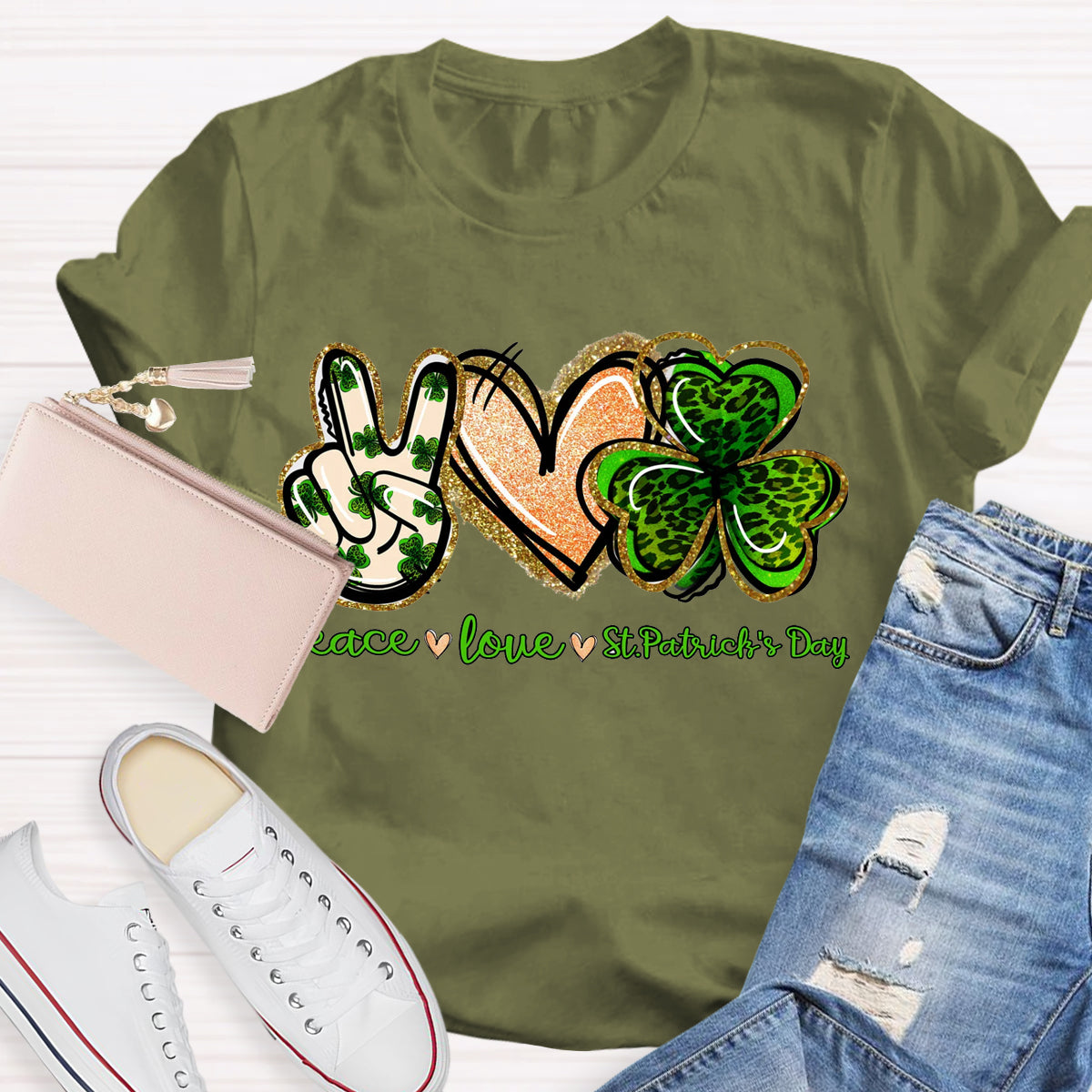 Peace Love St. Patrick Day Teacher T-Shirt