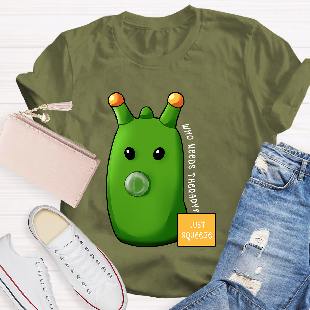 Who Needs Therapy? Just Squeeze Green Caterpillar T-Shirt