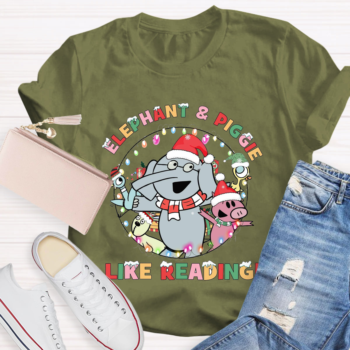 Elephant & Piggie Like Reading Christmas T-Shirt