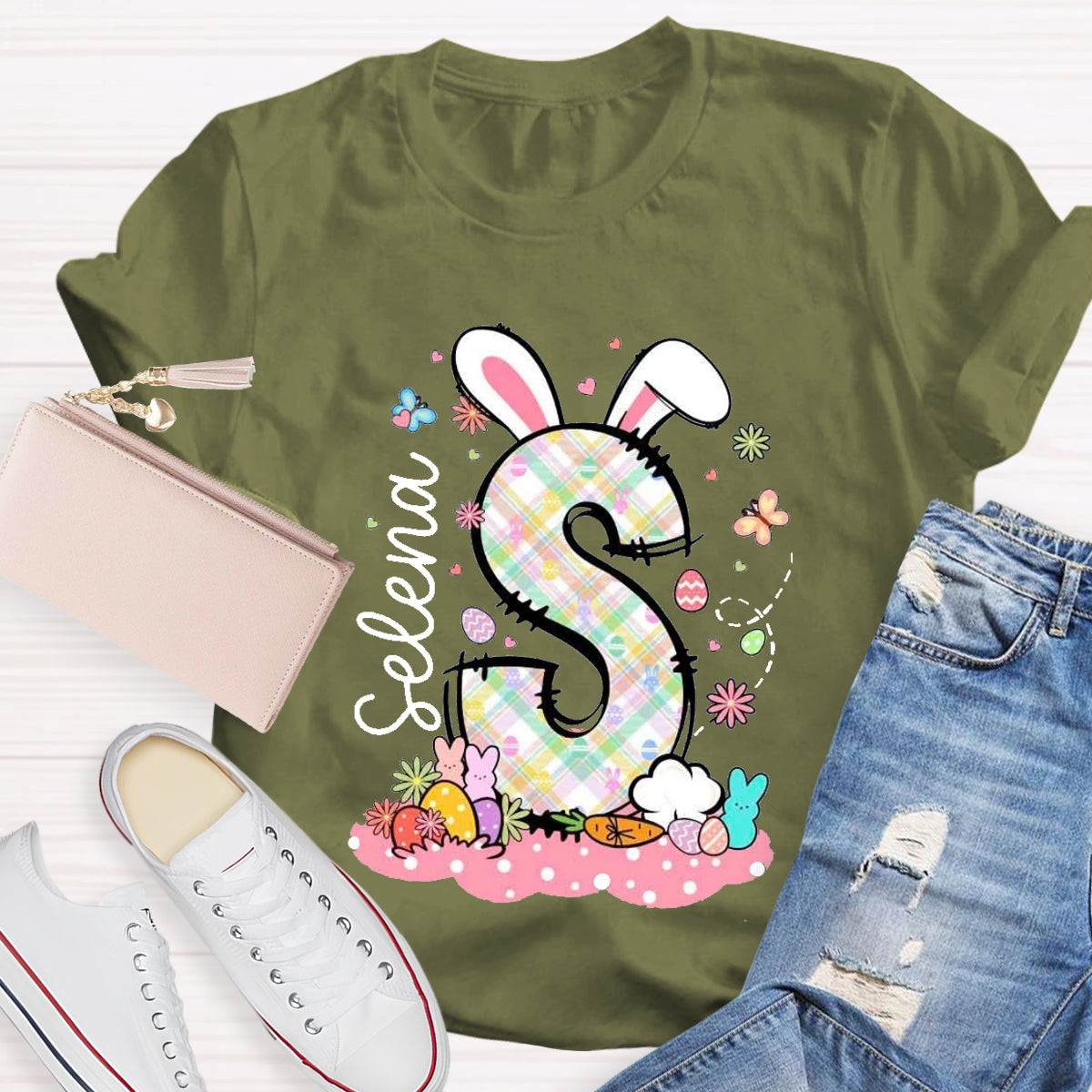 Personalized Name Bunny Ears Letters T-Shirt