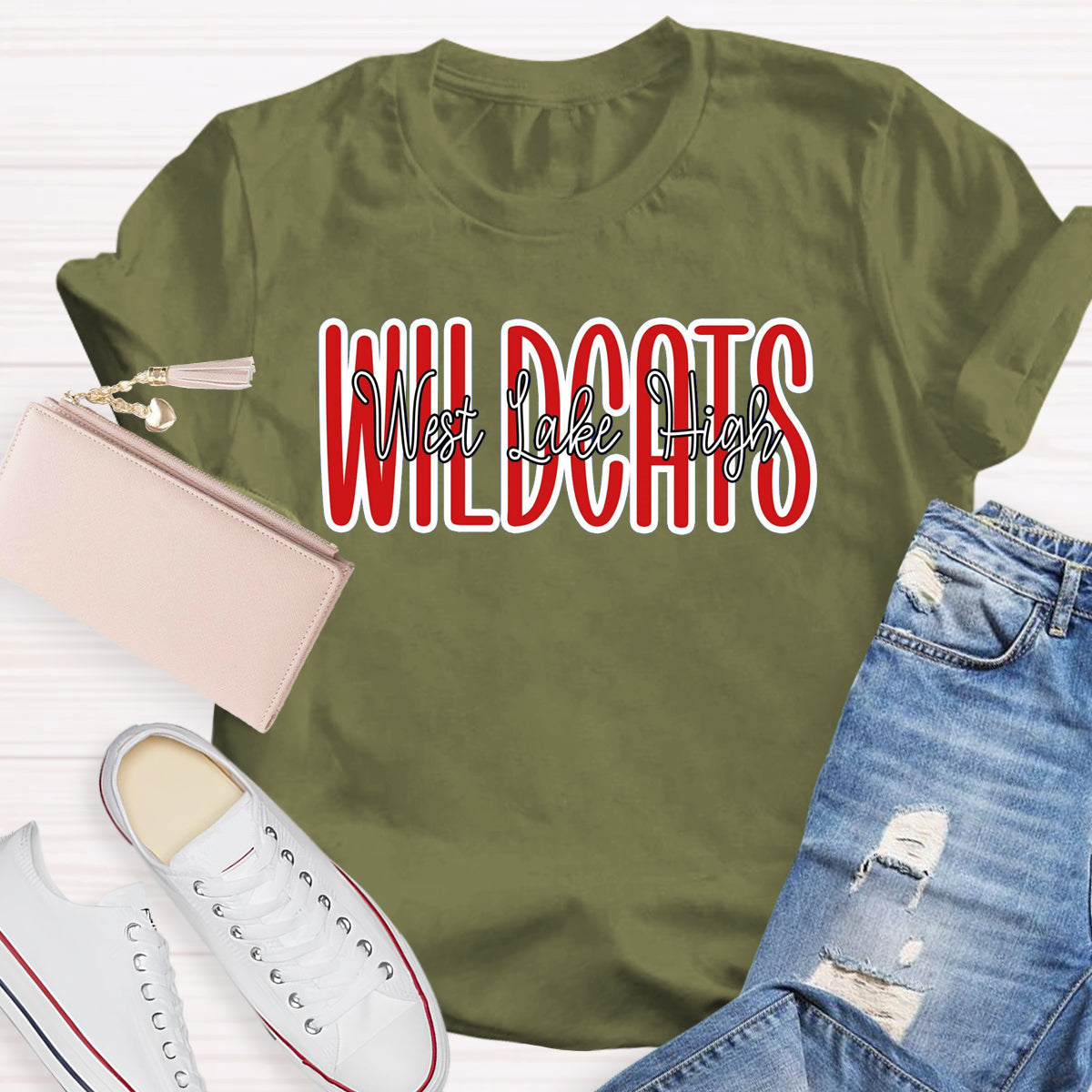 Personalized Mascot And School Name Red Printed T-Shirt