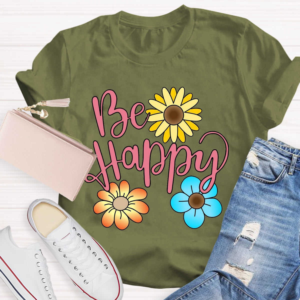 Be Happy Brighter Flower T-Shirt