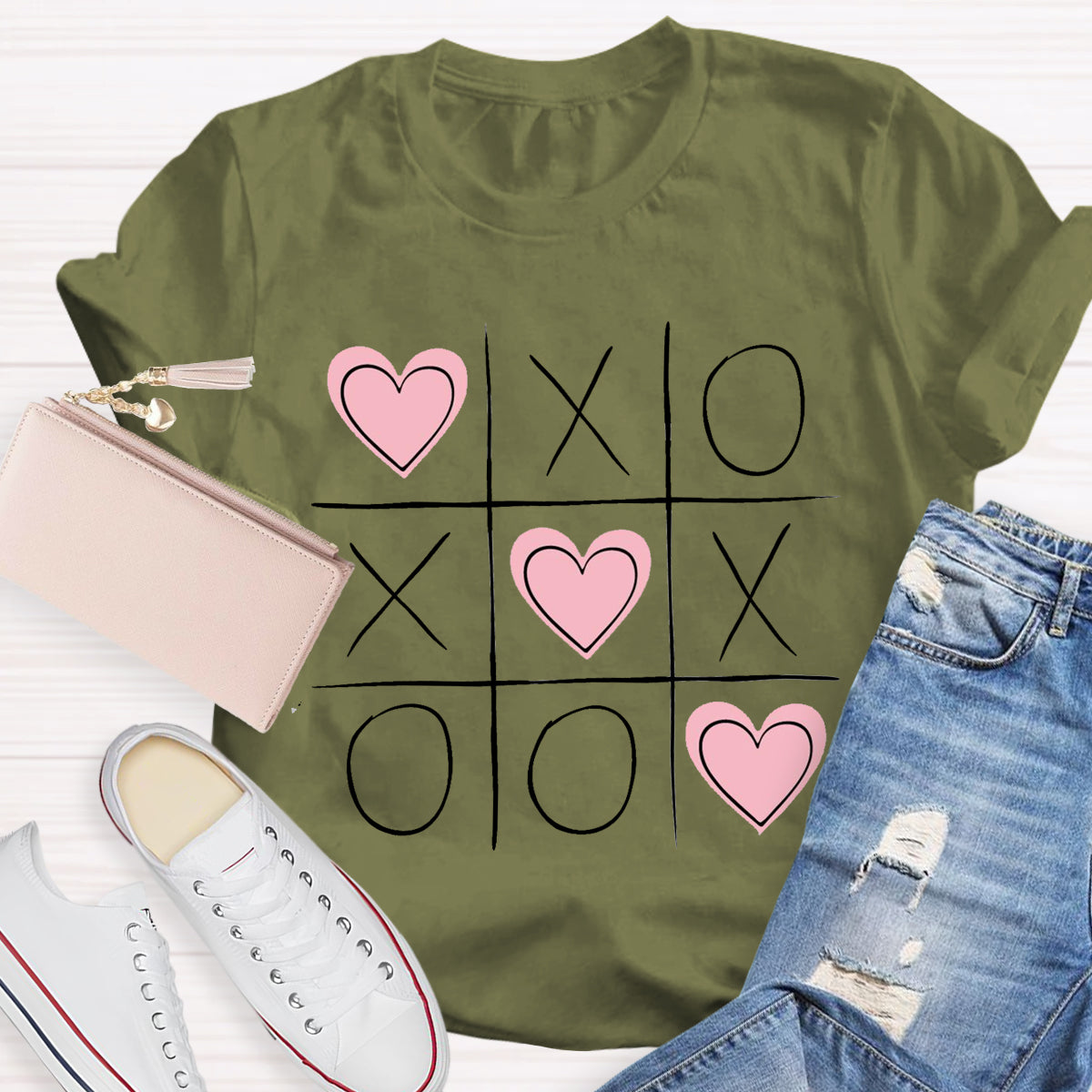 Tic Tac Toe Valentines  Love Heart T-Shirt