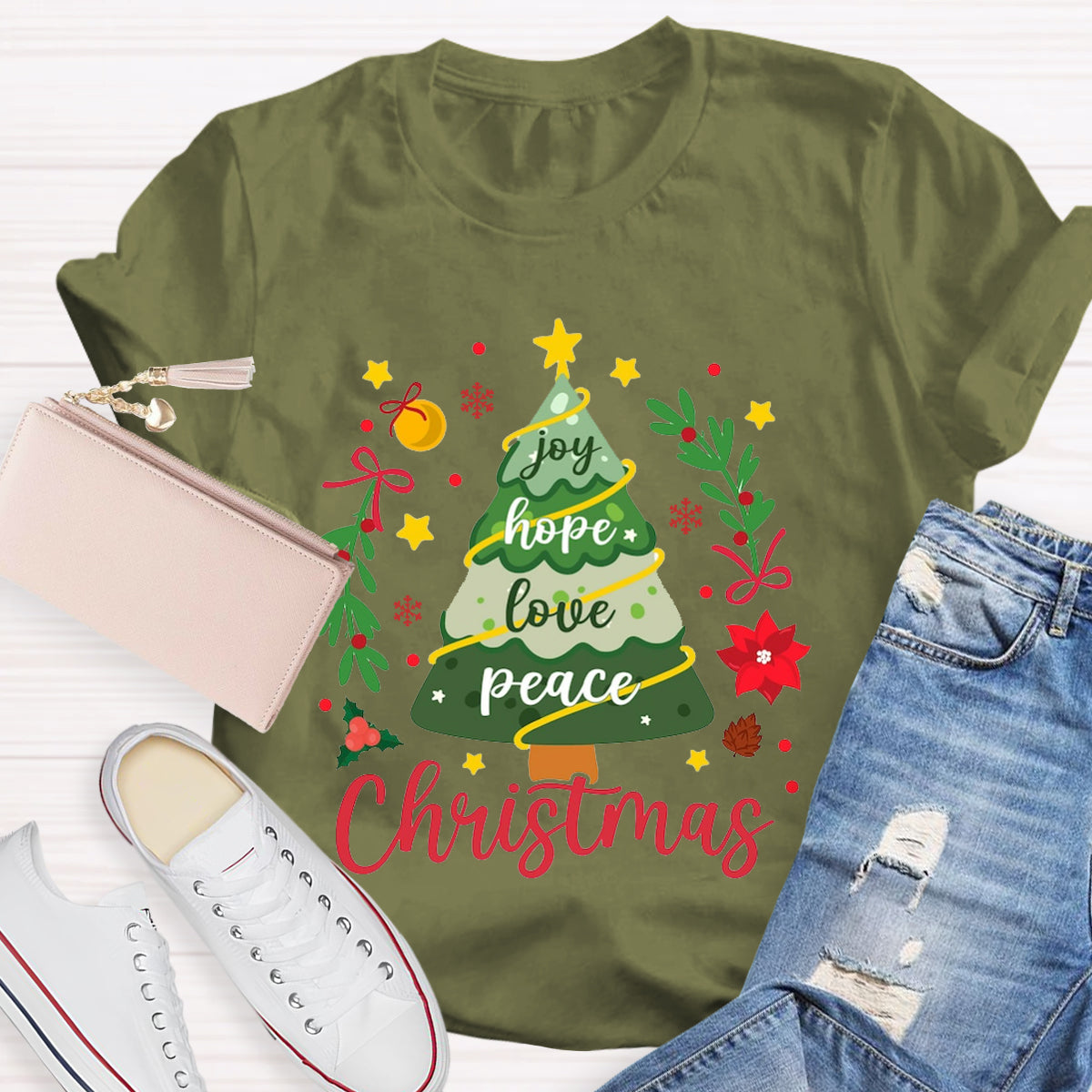 Christmas Tree Joy Hope Love Peace T-Shirt