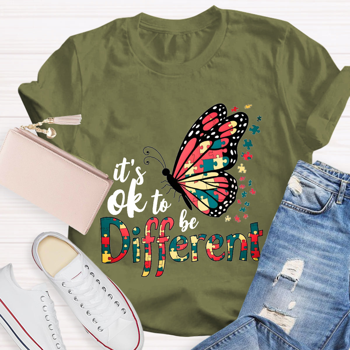 It's Ok To Be Different Colorful Butterfly T-Shirt