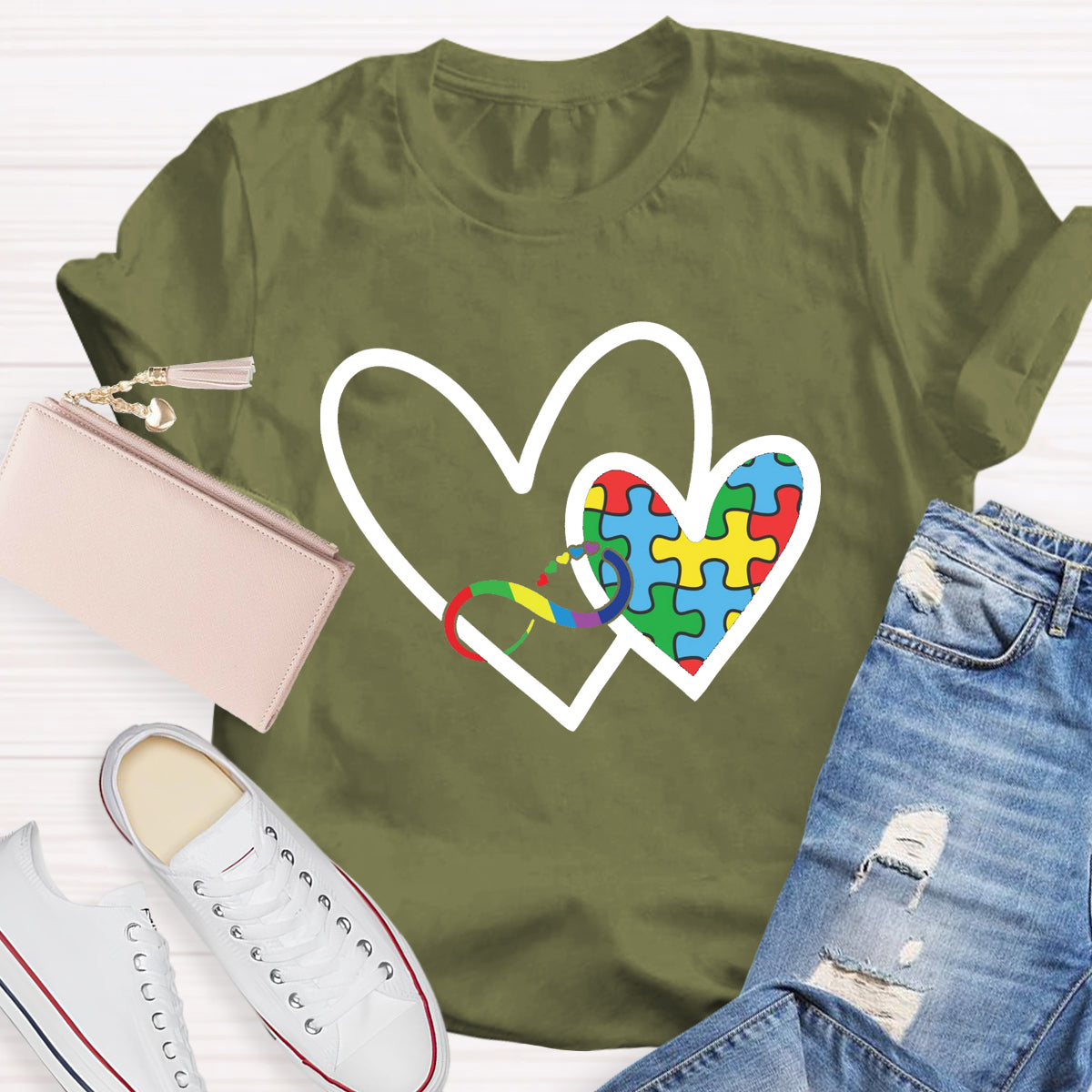 Autism Colorful Heart Teacher T-Shirt