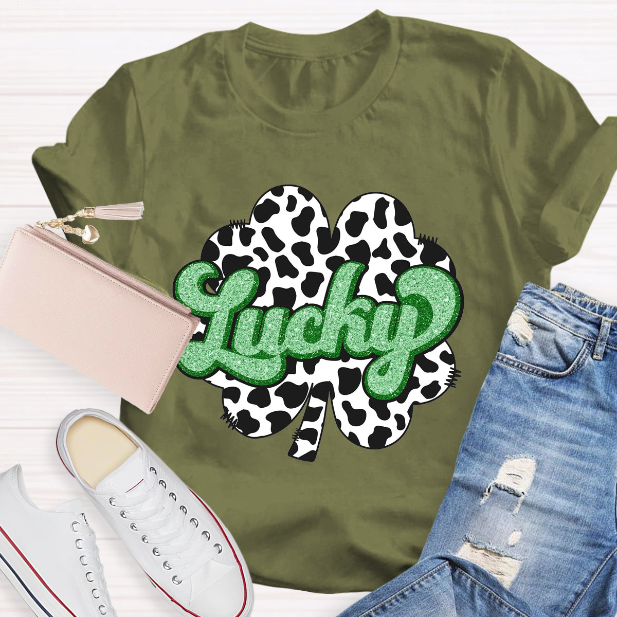 Milk pattern Shamrock LuckyTeacher T-Shirt