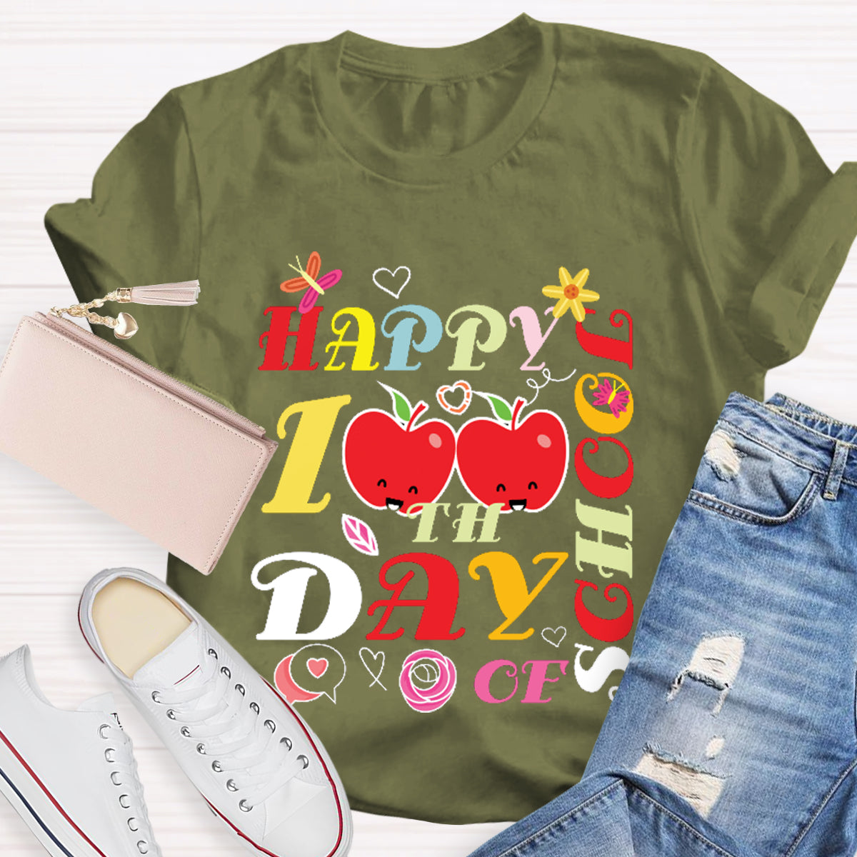 Happy 100th Days Of School Smiling Apple T-Shirt