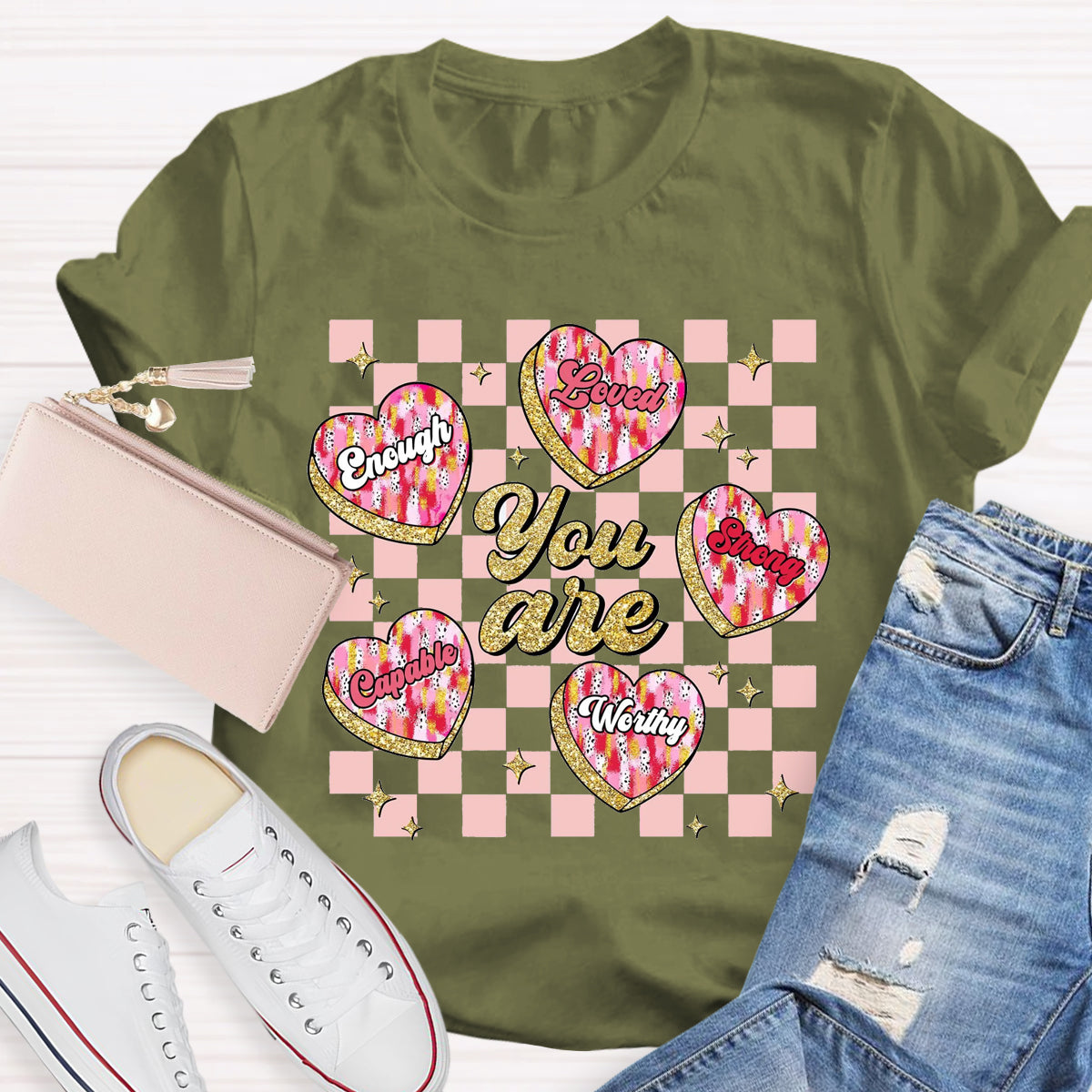 You Are Loved Worthy Pink Heart T-Shirt