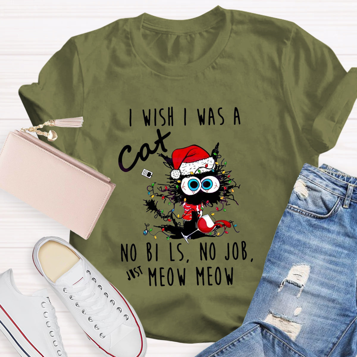 Funny Christmas I Wish I Was A Cat T-Shirt