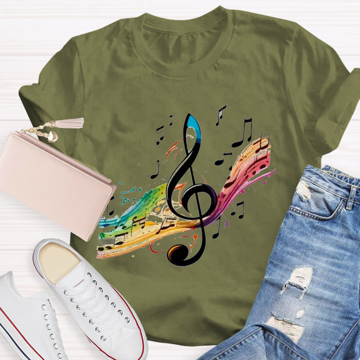 Colorful Music Note Teacher T-Shirt