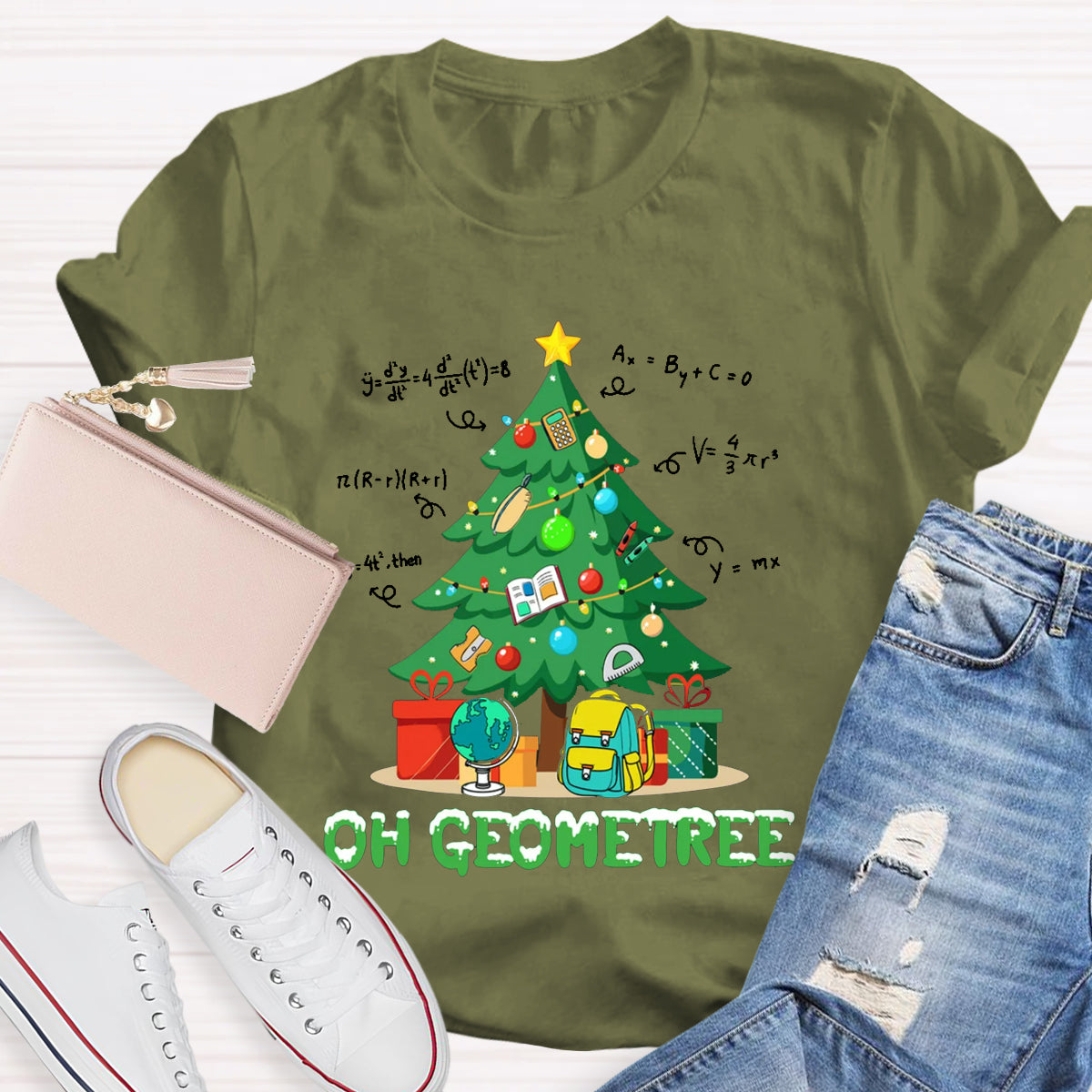 Oh Geometree Funny Math Xmas Teacher T-Shirt