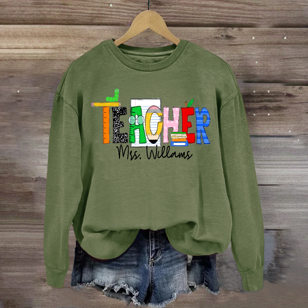 Personalized Teacher Name Caterpillar Exploring Knowledge Sweatshirt