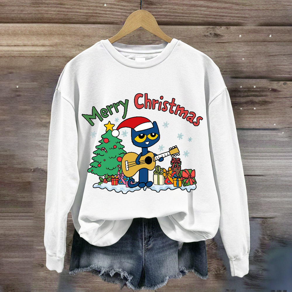 Merry Christmas Pete Groovy Cat Sweatshirt