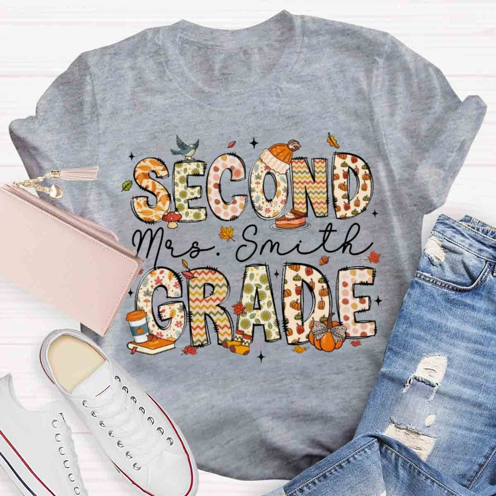 Personalized Name And Grade Fall Season T-shirt