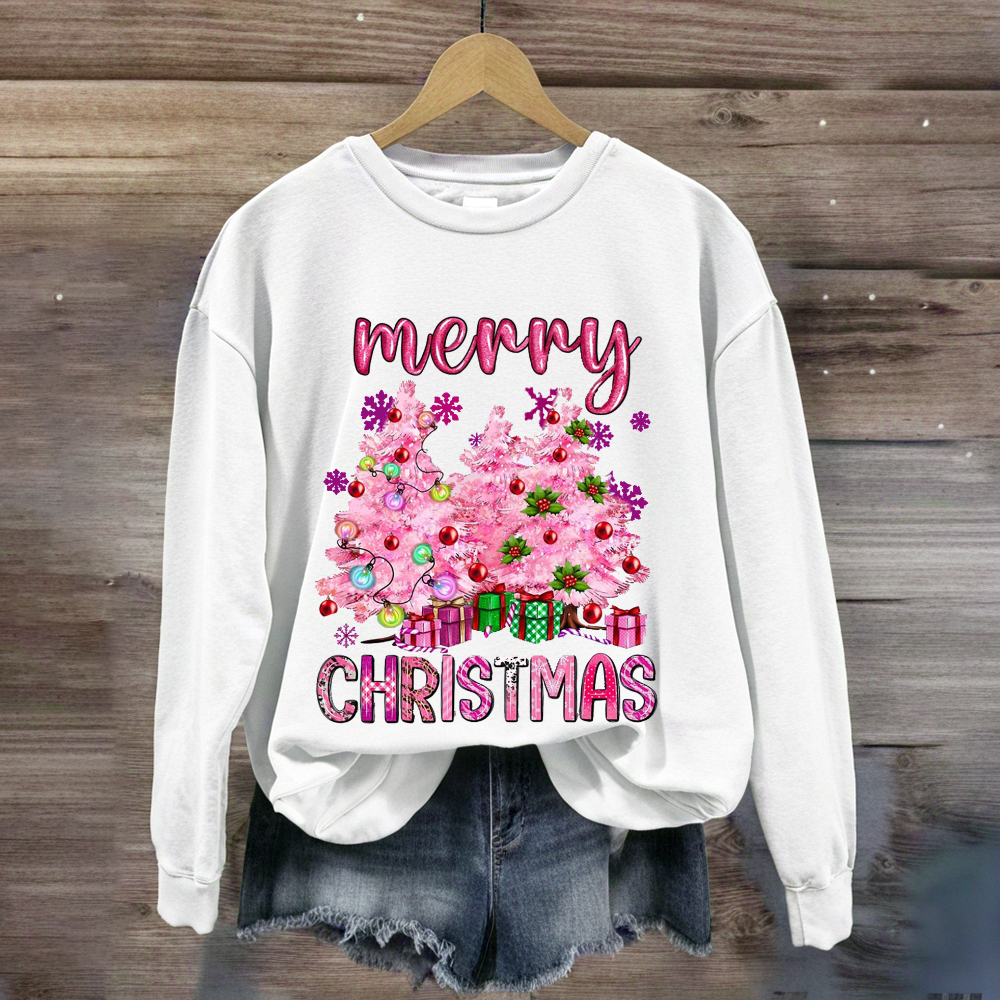 Christmas Pink Tree Gift Teacher  Sweatshirt