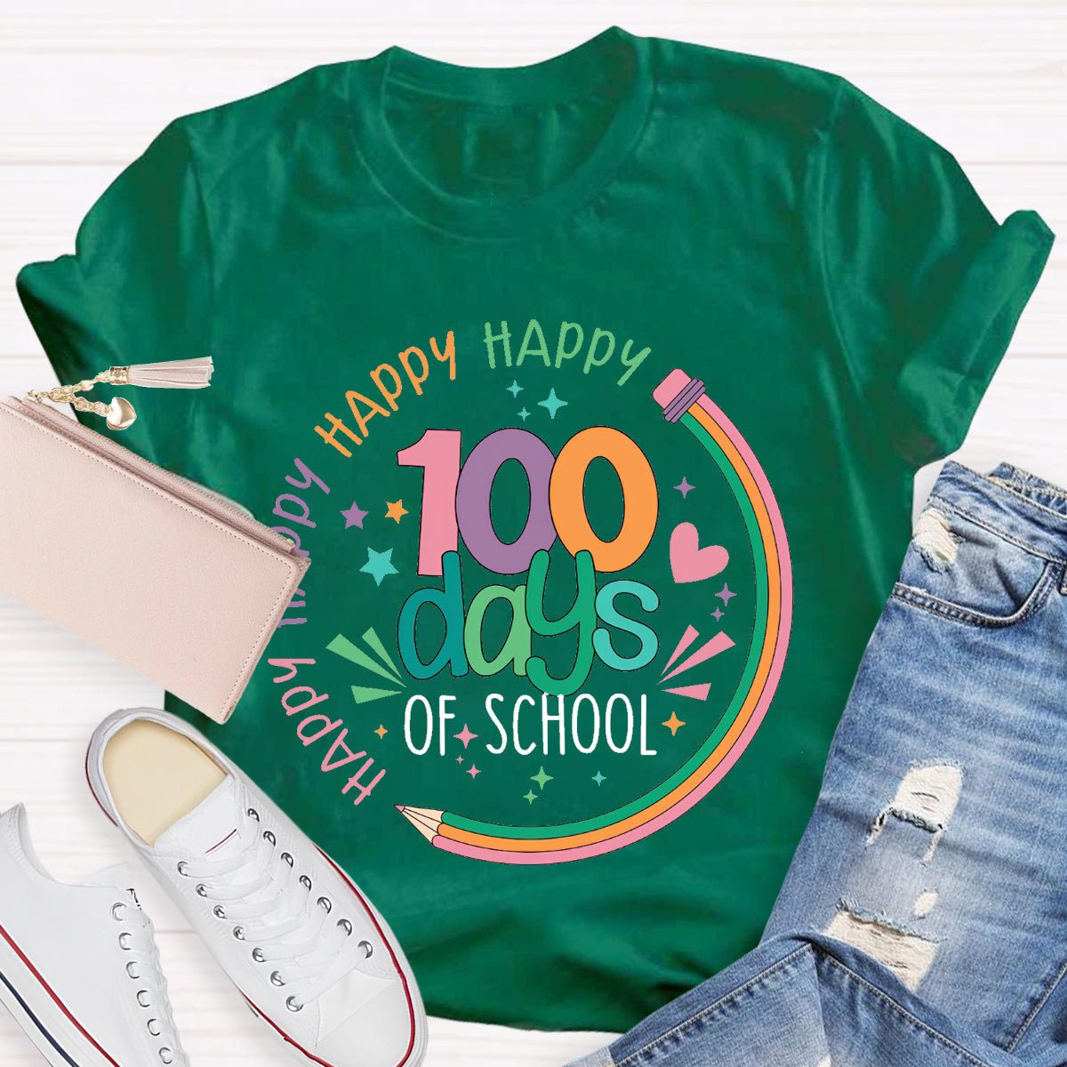 Happy Happy Happy 100 Days Of School Teacher T-Shirt