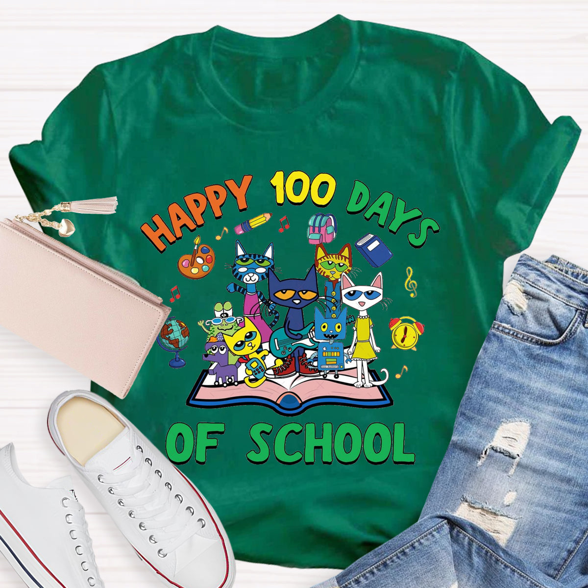 Happy 100 Days of School Children Books Teacher T-Shirt