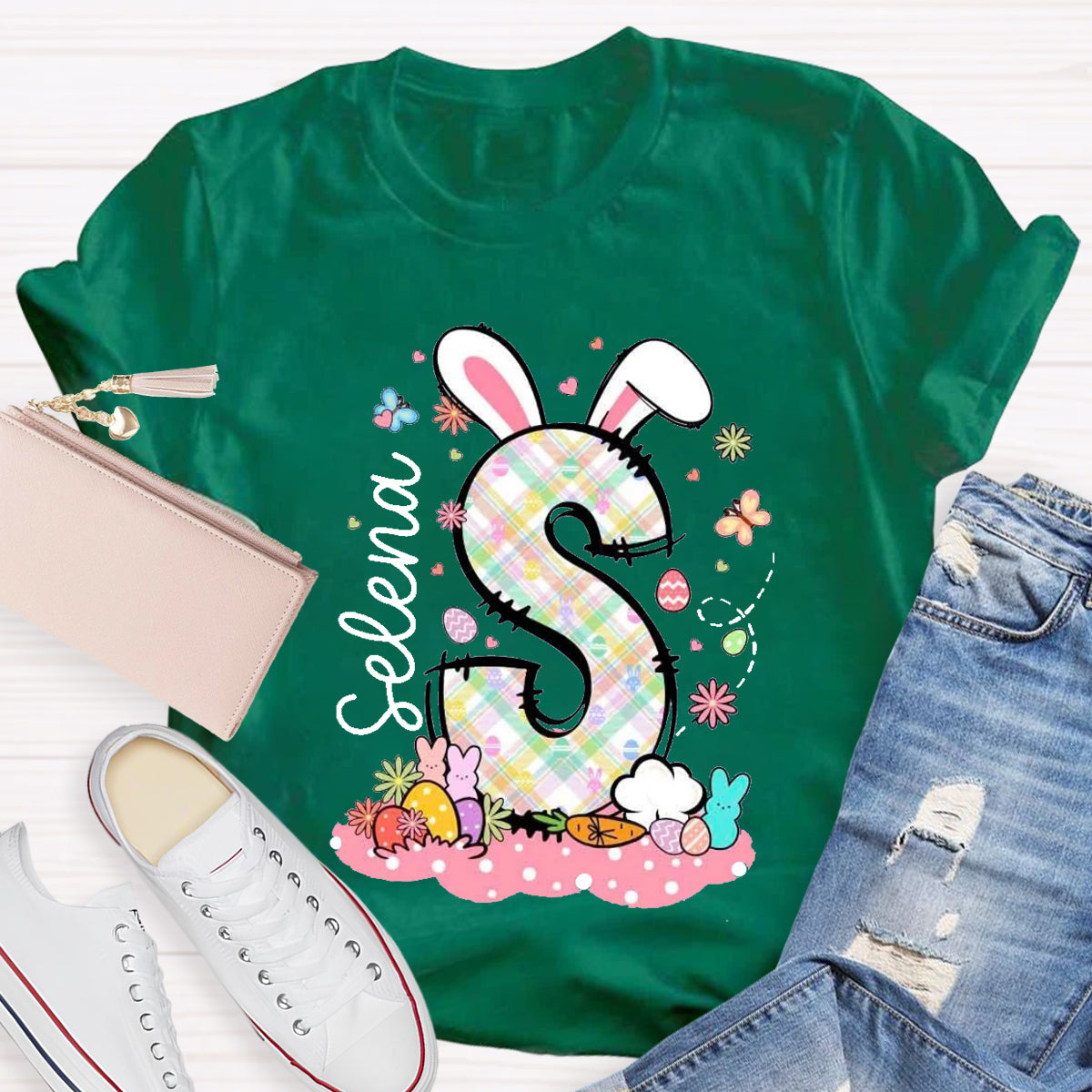 Personalized Name Bunny Ears Letters T-Shirt