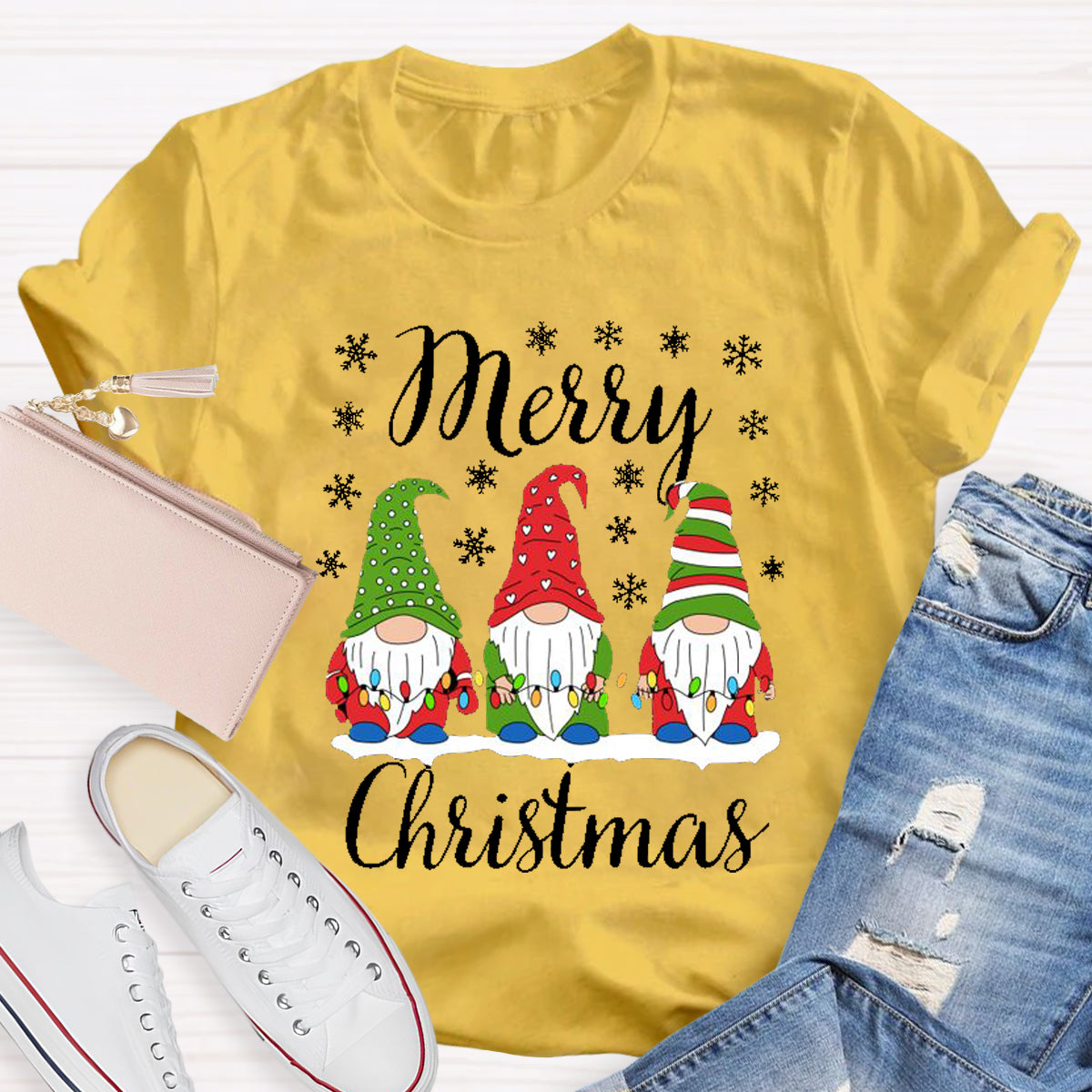 Merry Christmas Three Gnomes Light T-Shirt