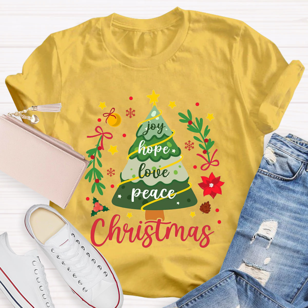 Christmas Tree Joy Hope Love Peace T-Shirt