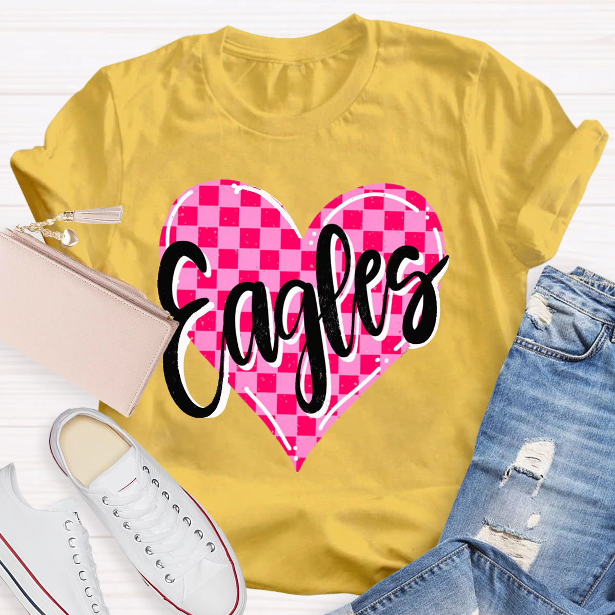 Personalized Mascot Pink Heart Teacher T-Shirt