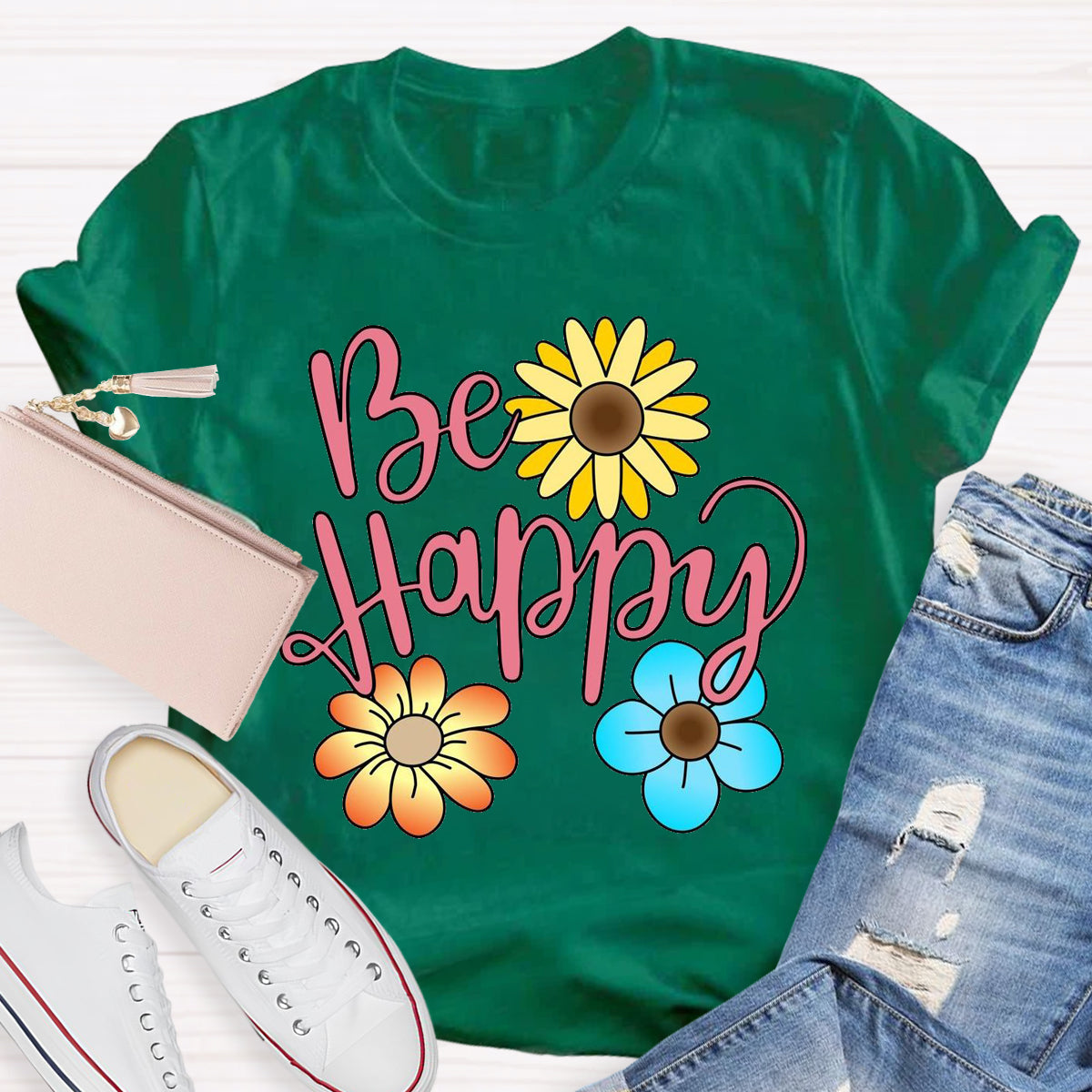 Be Happy Brighter Flower T-Shirt