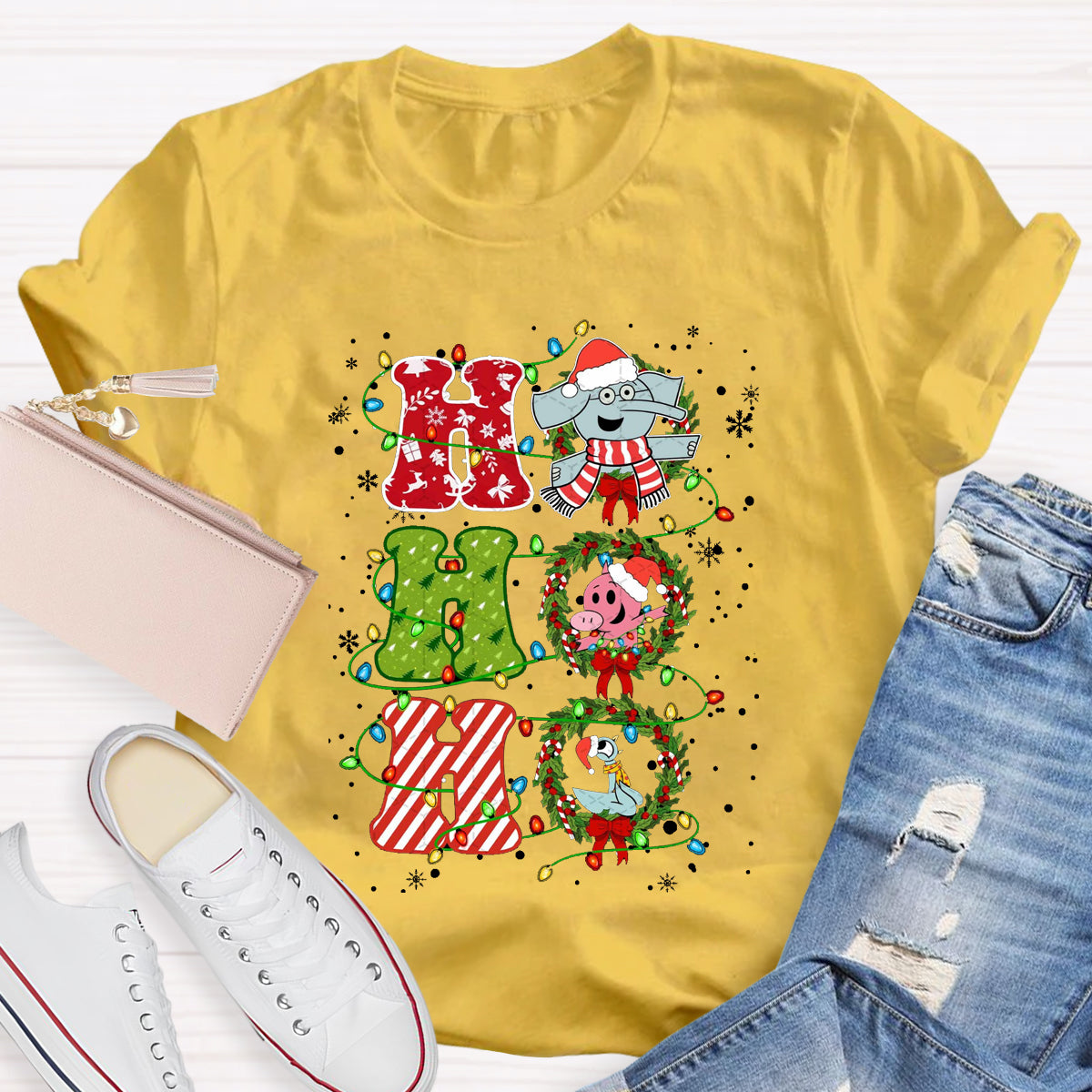 Ho Ho Ho The Elephant And Friends Merry Christmas T-Shirt