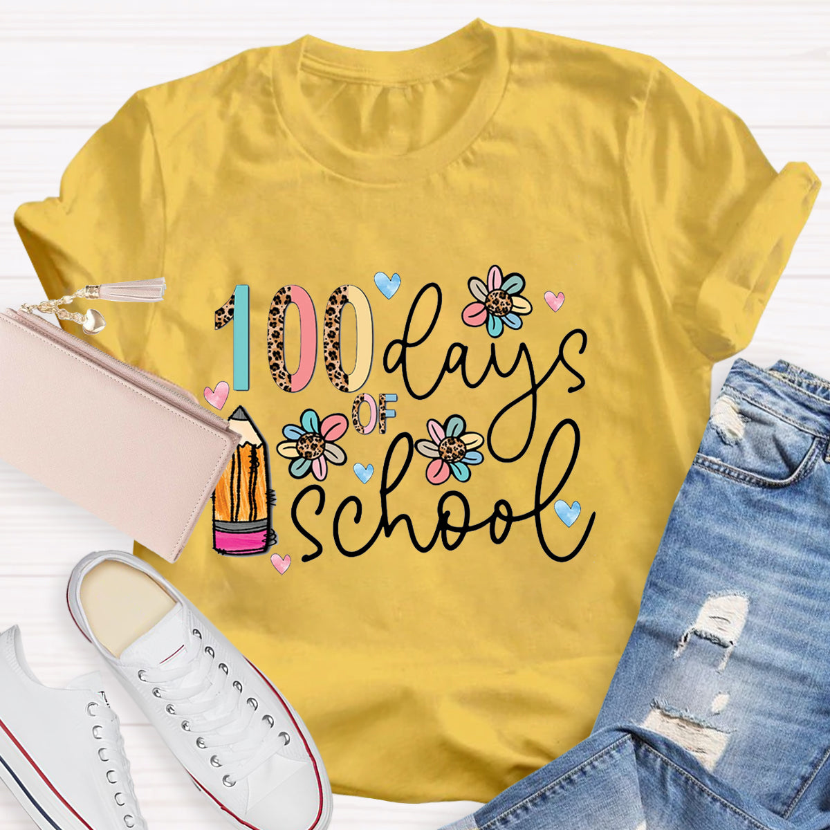 100 Days Of School Pencil Teacher T-Shirt