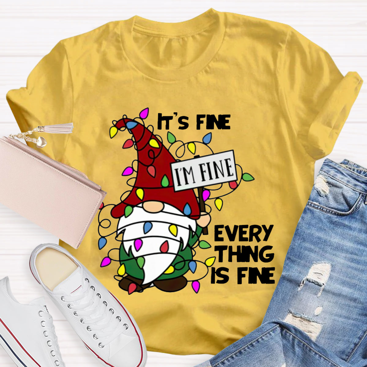 It's Fine I‘m Fine Everything Is Fine Gnome Christmas T-Shirt