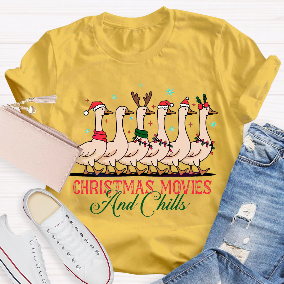 Christmas Movie And Chills Merry Duckmas Christmas Light T-Shirt