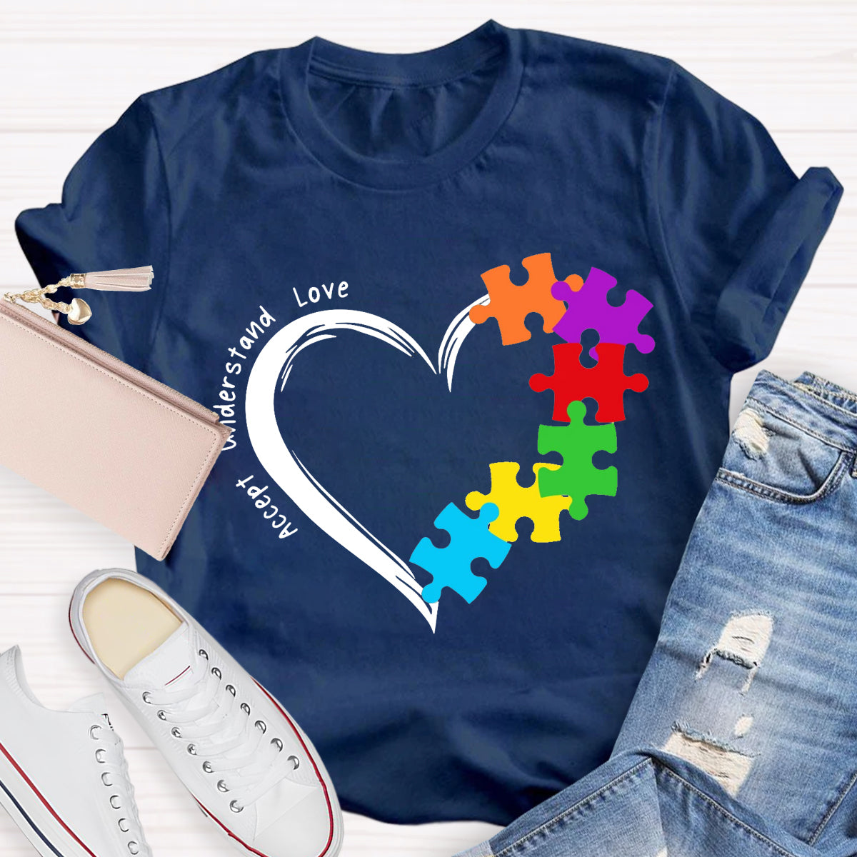 Accept Understand Love Heart Autism Teacher T-Shirt