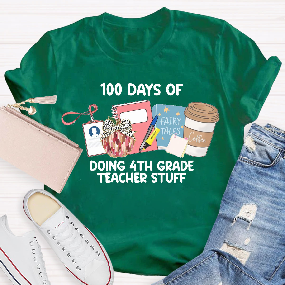 Personalized Grade 100 Days Of Doing 4th Grade Teacher Stuff T-Shirt