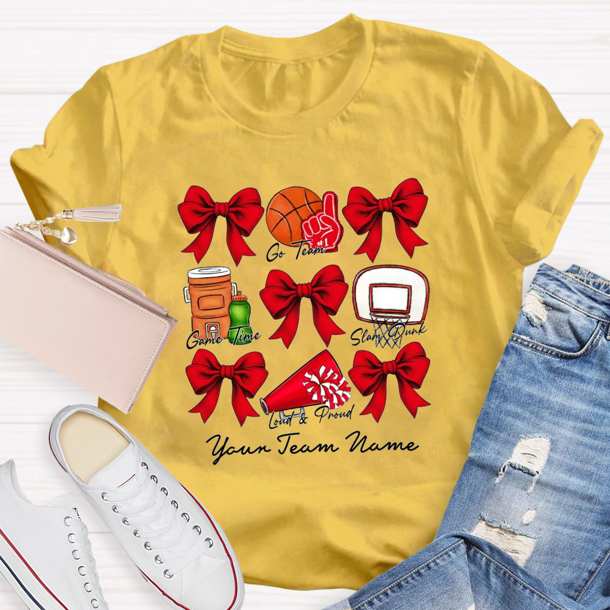 Personalized Team Name Basketball Bow T-Shirt