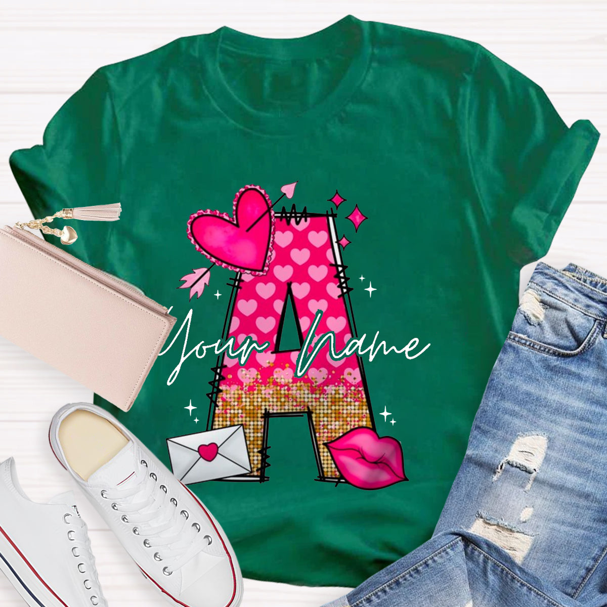 Personalized Name Pink Heart Letter T-Shirt