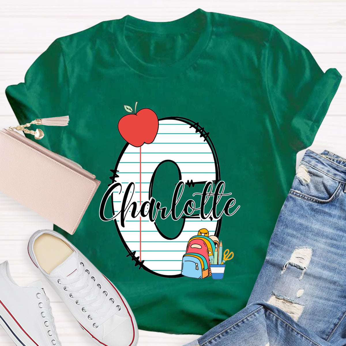 Personalized Name Apple Check Letter T-Shirt