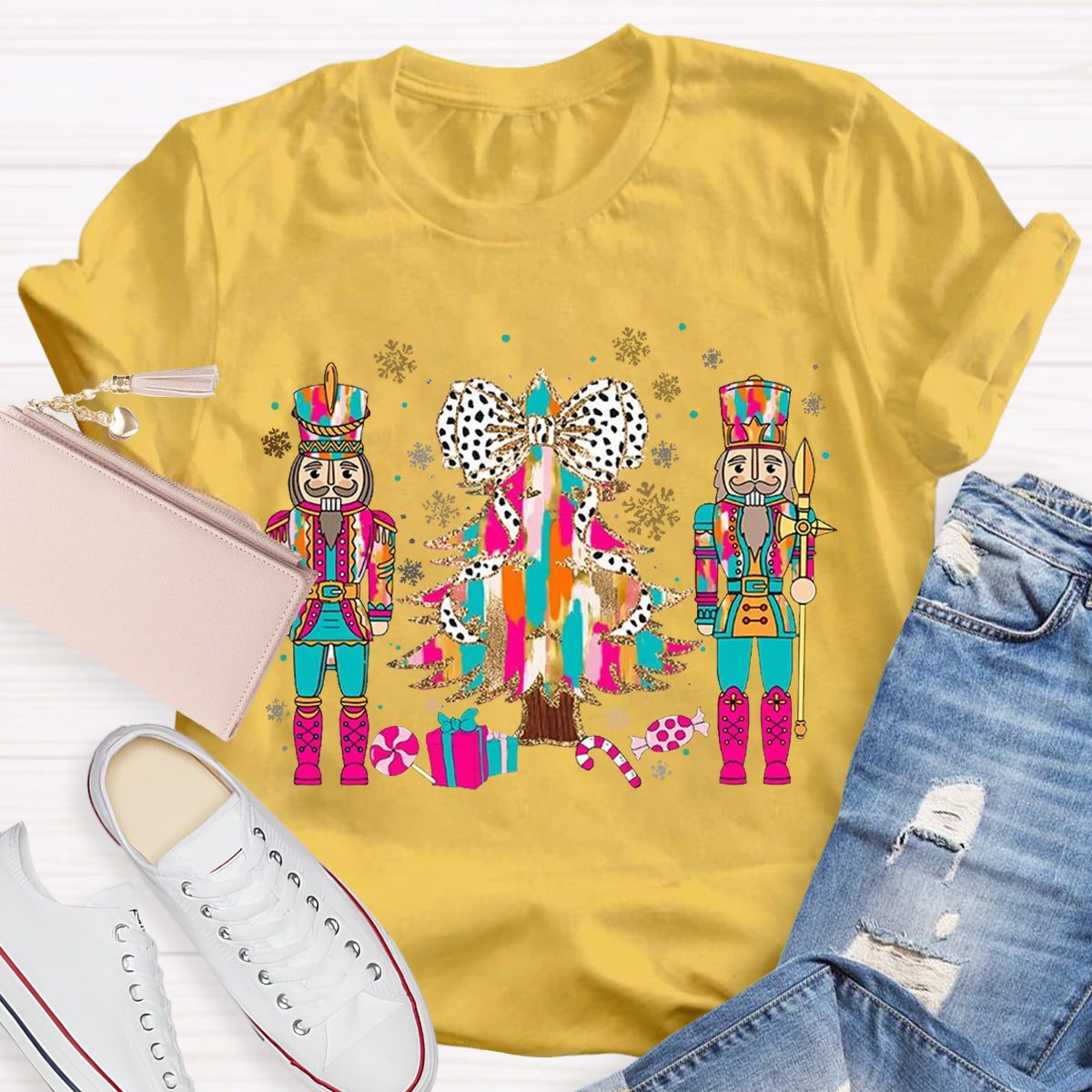 Nutcracker Christmas Tree Graphic Teacher T-Shirt