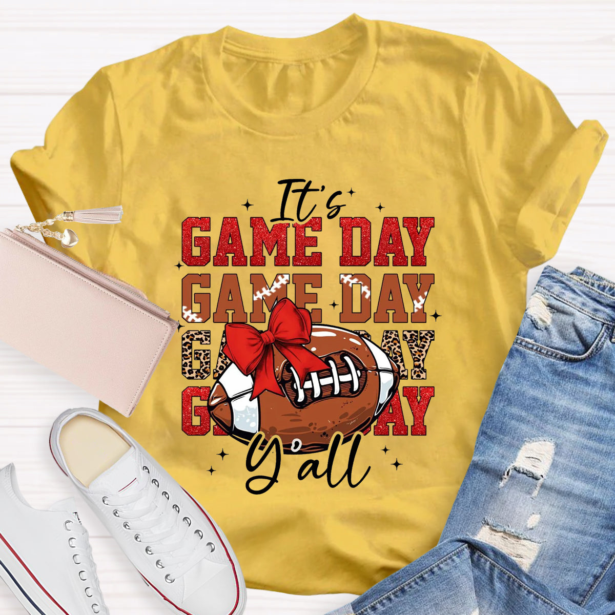 It's Game Day Yall Red Glitter T-Shirt