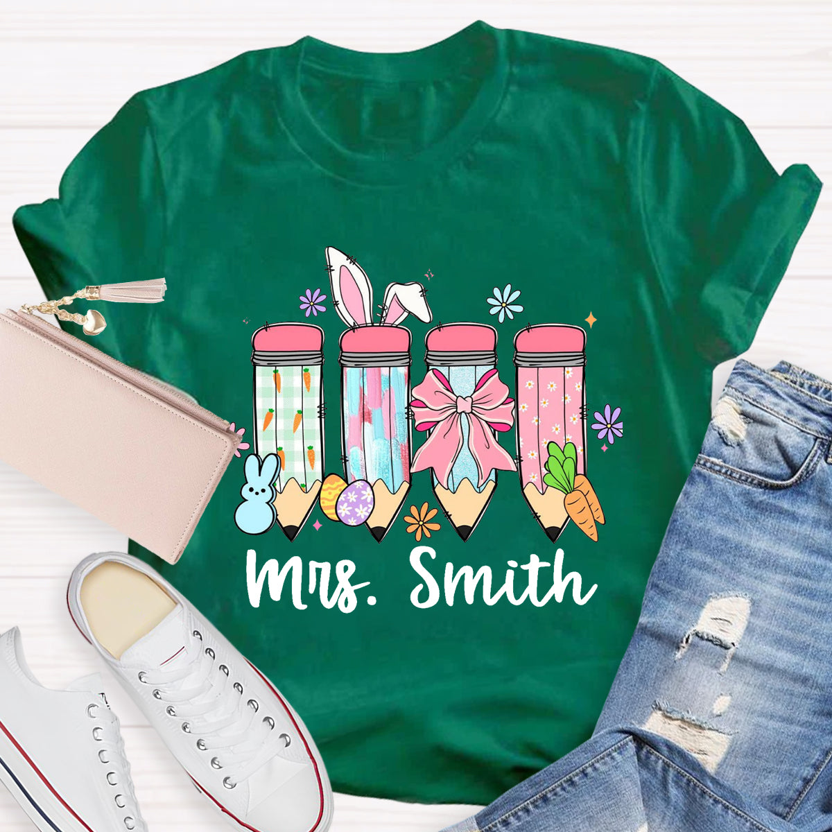 Personalized Name Easter Bunny Carrot Teacher T-Shirt